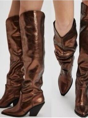 Free People Metallic Copper Brown Over-the-Knee Western Boots